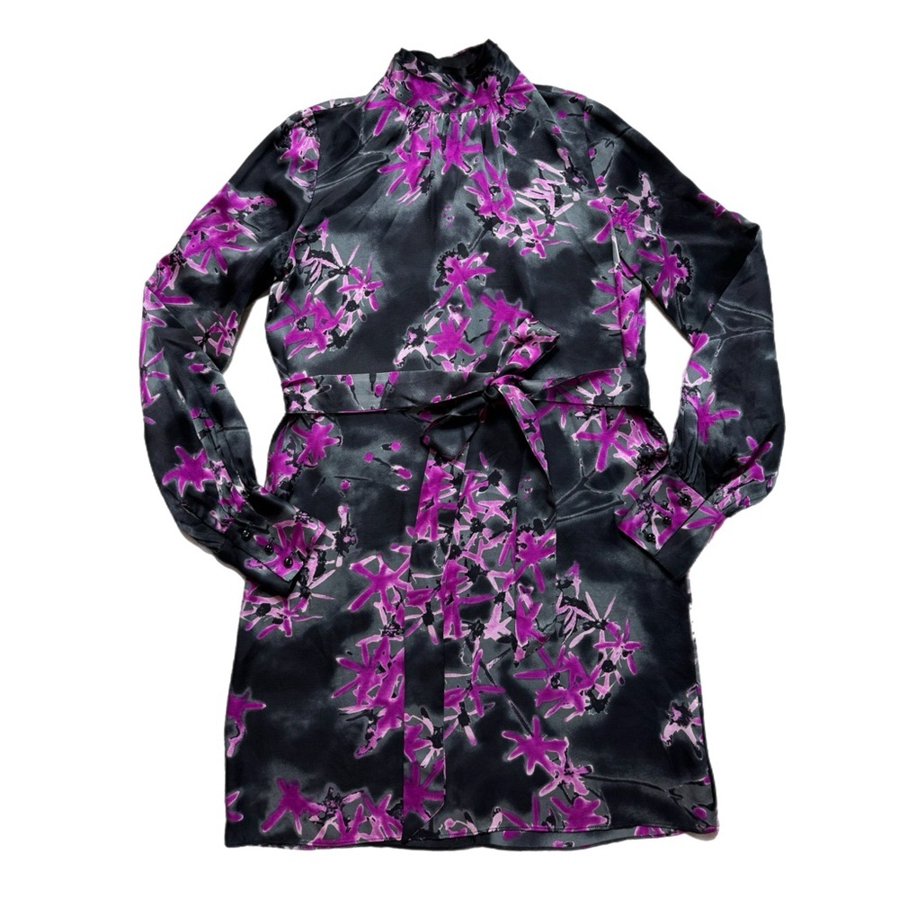 Milly Sherie Silk Black Dark Floral Mini Dress 8